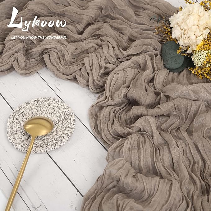 10 Packs Cheesecloth Table Runner Coffee, 10Ft x 35" Rustic Gauze Boho Wedding Table Runner Decoration, Wedding Table Decor Table Cloth for Wedding Party Bridal Shower Table