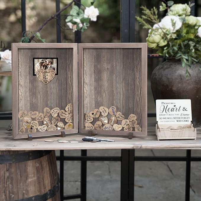Y&K Homish Guest Book for Wedding Alternative Rustic Wedding Decorations for Reception Wedding Signs Guest Book with Pen 160 Blank Wooden Hearts