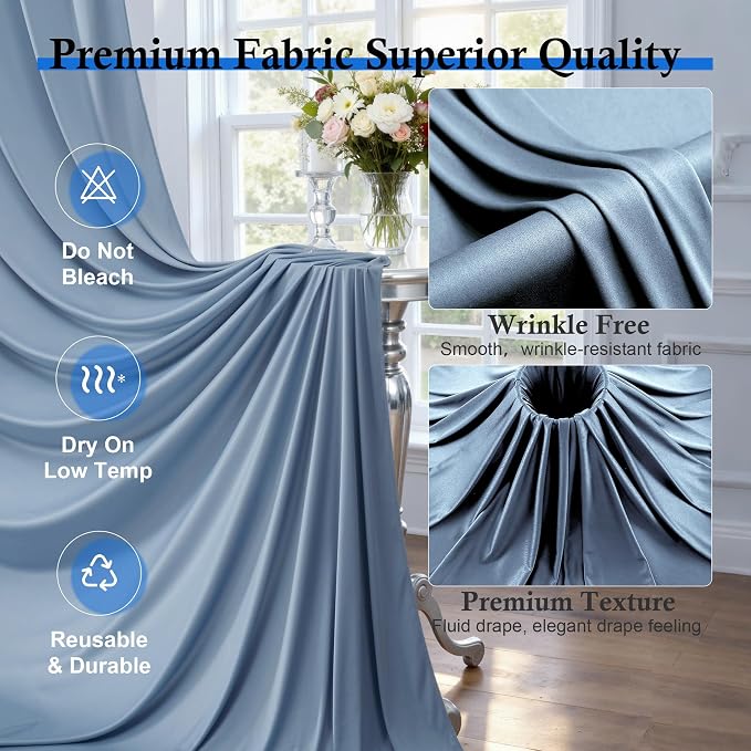 12ft x 10ft Dusty Blue Backdrop Curtains for Parties, Wrinkle Free 2 Panels Photo Backdrop Drapes Back Drop Cloth for Wedding Birthday Photography Background Decor