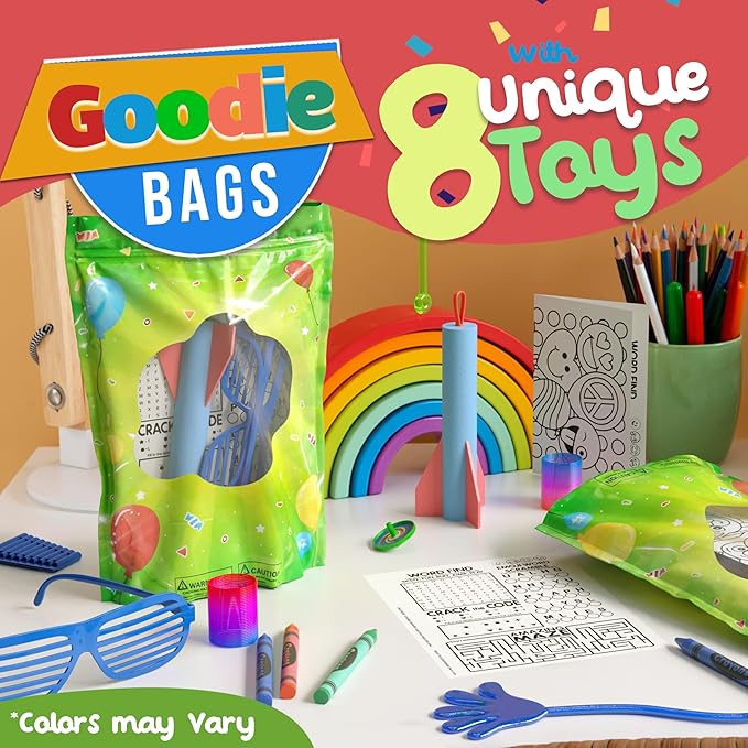 Crown Display Premade Goodie Bags for Kids Birthday Party Favor Bags 10 Premium Fun Pre Filled Party Favors for Kids Bag Goodie Bag Stuffers Fidget Toys & Small Toys goodie bags for Boys & Girls