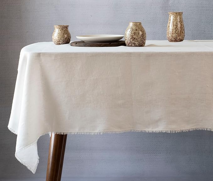 100% Pure Linen Tablecloths for Rectangle Tables with Fringe, 55x120 Inch Off White Linen Table Cloth for Wedding, Party, Easter,Thanksgiving, ChristmasMachine Washable