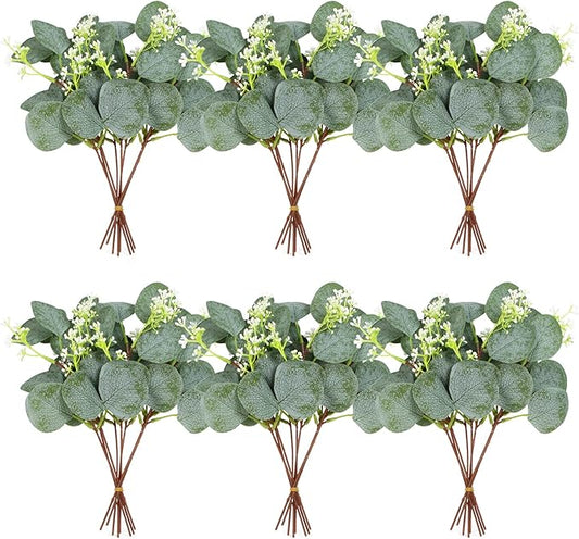 ZeKonan 40 Pieces of Artificial Greening Eucalyptus Stem Artificial White Seeds Plant Suitable for Family Wedding Vase Center Bouquet Flower Arrangement
