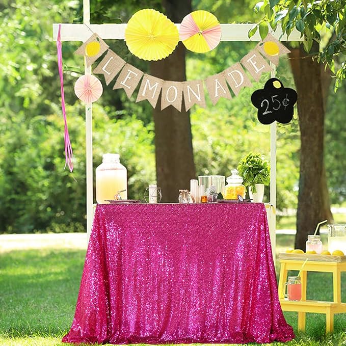 PartyDelight Hot Pink Sequin Tablecloth 50x80 Inch Rectangle Table Cloth Glitter for Party Baby Shower Christmas Decorations