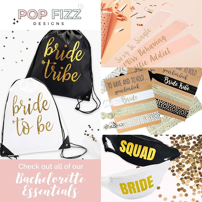POP FIZZ DESIGNS Bachelorette Sash Set (7 pcs) 1 White Bride to Be Sash + 1 Maid of Honor Sash + 5 Bachelorette Sashes for The Bride Tribe - Amazing Bachelorette Party Favors (Rose Gold)