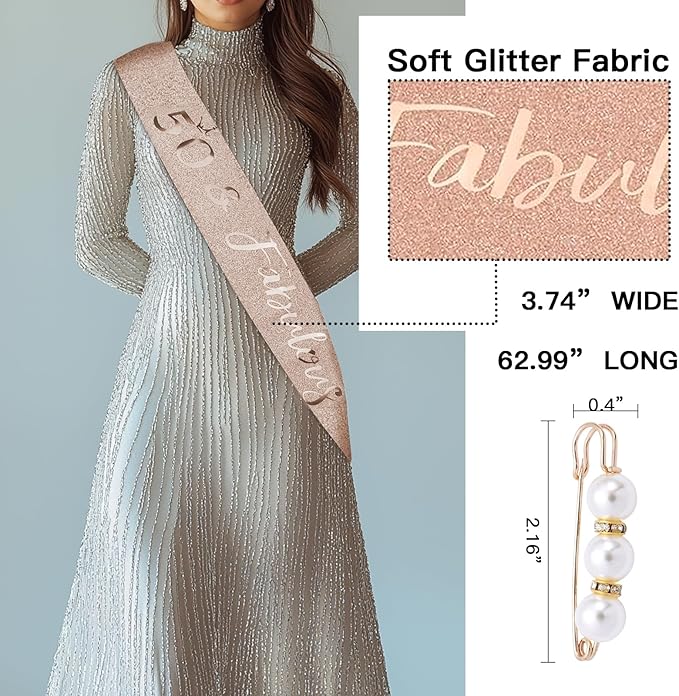 50th Birthday Gifts for Women Her,50th Birthday Sash,Crown,Rhinestone Tiara,Vintage Engraved Wine Glass,50 Year Old Birthday Decorations For Her,Women,Mom,Wife,Friends,Sister-Turning 50 Present