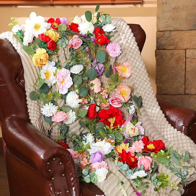 XunYee 6 Pcs 35.4 ft Flower Garlands Artificial Wildflower Vines Floral Hanging Backdrop Fake Flower Garlands Faux Silk Wildflower Vine for Wedding Bridal Shower Home Garden Wall Arch Decor(Floral)