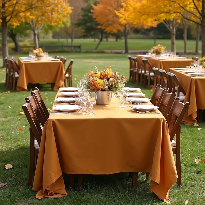 sancua Thanksgiving Tablecloths for 8 Foot Rectangle Tables, 6 Pack Light Brown - Washable Polyester Fabric Fall Table Cloth for Harvest Party, Birthday, Banquet Reception, 60x120 Inch Bronze