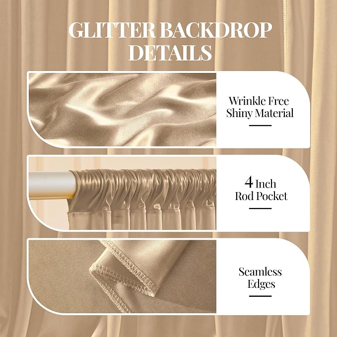 40x10ft Champagne Gold Glitter Backdrop Curtain for Parties, Wrinkle Free Satin Photo Backdrop Drapes 8 Panels Shimmer Back Drop Cloth for Wedding Birthday Baby Shower Photography Background Decor