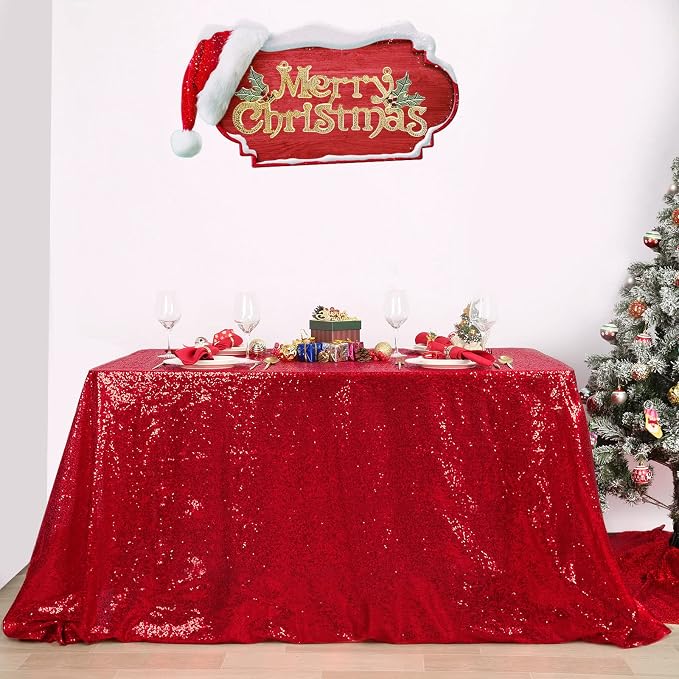 B-COOL Red Sequin Tablecloth Parties Cloth Christmas Table Cloths 50x80 Inches Sequin Fabric Overlay Sparkly Sequined Fabric Holiday Decoration