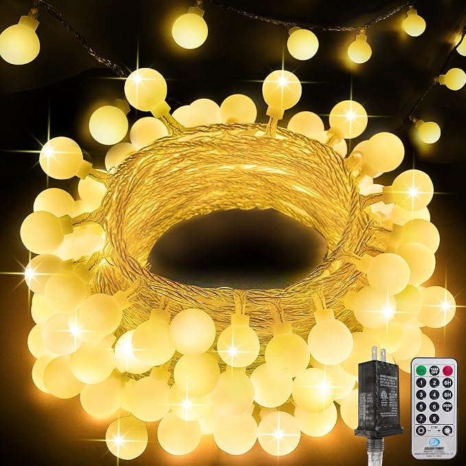 300LED Globe String Lights Indoor Outdoor for Bedroom, 108ft Warm White Fairy Lights Plug in with Remote, 8 Modes Waterproof Hanging String Light for Girl's Room Classroom Wedding Party Wedding Decor