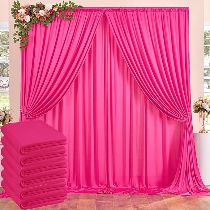 30ftx10ft Wrinkle Free Fuchsia Backdrop Curtains for Parties, Thick Polyester Hot Pink Photo Backdrop Drapes 6 Panels 5x10ft for Weddings Birthday Photography Background Curtains