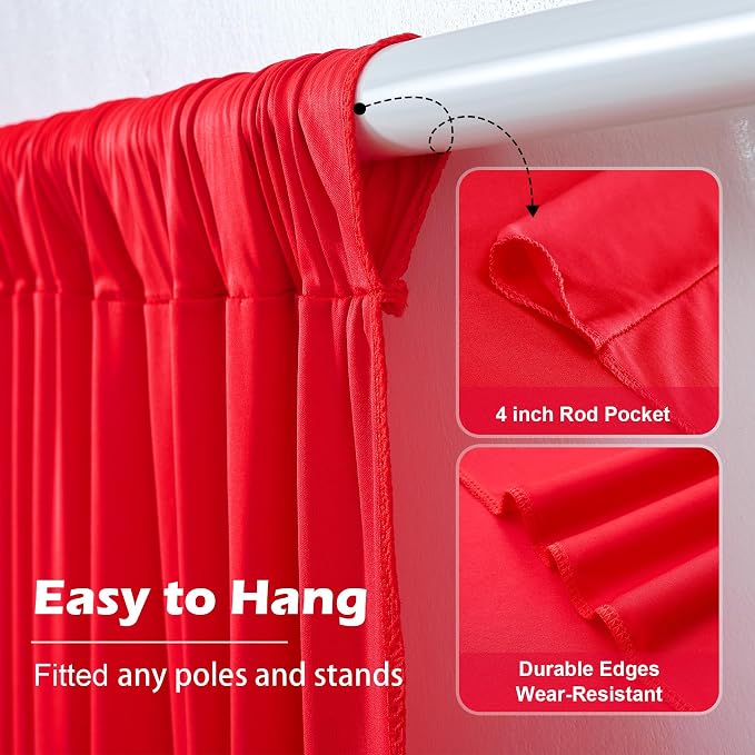 40ft x 10ft Wrinkle Free Red Backdrop Curtain for Parties, 8 Panels 5×10ft Silky Polyester Red Photo Backdrop Drapes Back Drop Cloth for Birthday Theme Party Wedding Photography Background