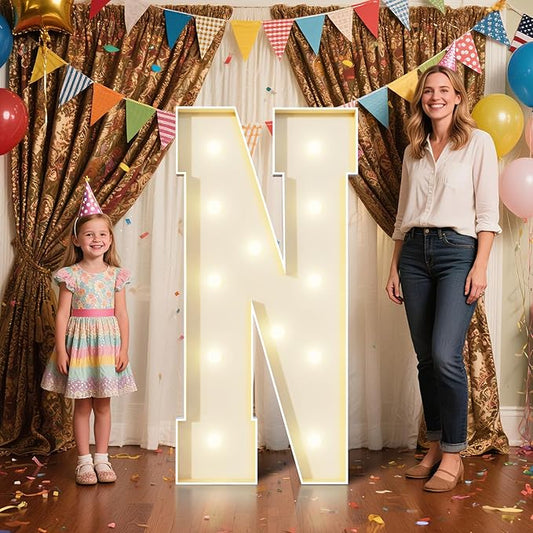 4FT Marquee Letters N Sign,Large Light Up Numbers Party Decoration - Hook and Loop Fastener,No Tools Easy Setup, Corrugated Plastic for Birthdays Weddings Baby Anniversaries(Letters N)