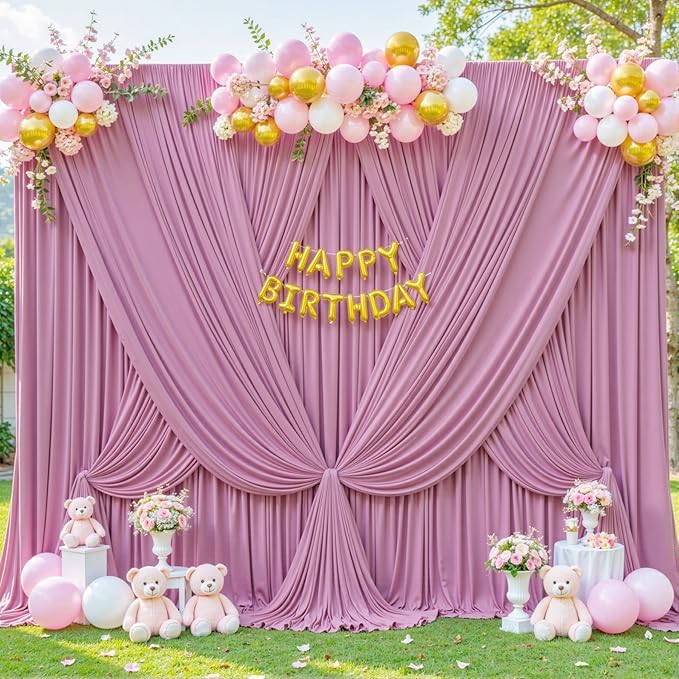 10x10 Dusty Pink Backdrop Curtain for Parties Wedding Wrinkle Free Pink Photo Curtains Backdrop Drapes Fabric Decoration for Birthday Party Baby Shower 5ft x 10ft,2 Panels