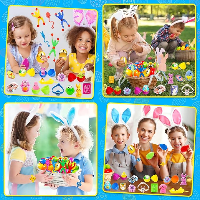 Adisher [ 6 Surprise Golden Eggs ] 50 PACK Prefilled Easter Egg Fillers, Easter Basket Stuffers Egg Hunt with Toys Goodie Bags Stuffers Party Favors Classroom Prize Supplies for Kids
