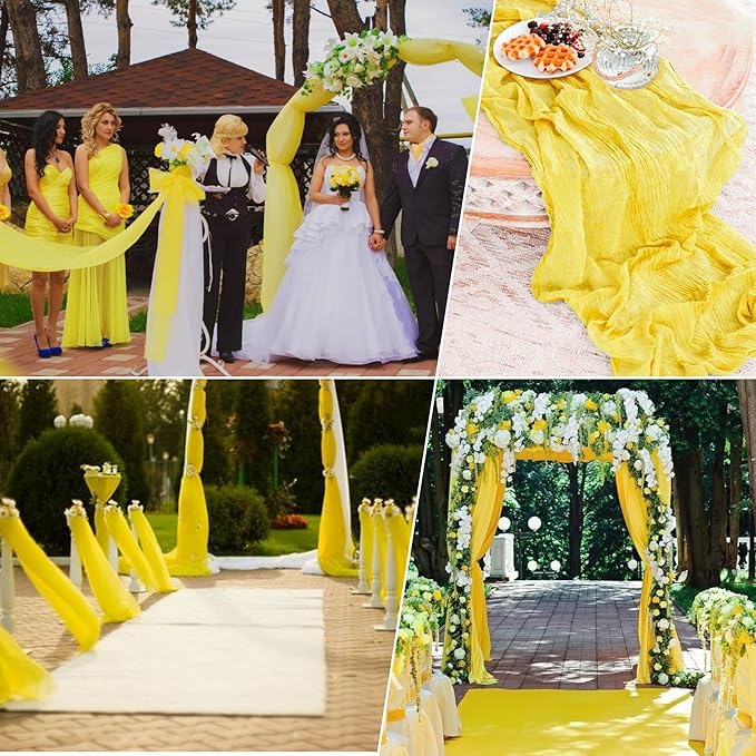 8 Pack Cheesecloth Table Runner 10 FT Gauze Cheese Cloth Table Runners 35 x 120Inch Boho Table Runner for Wedding Banquet Event Engagement Birthday Party Bridal Baby Shower Anniversary Decor(Yellow)﻿