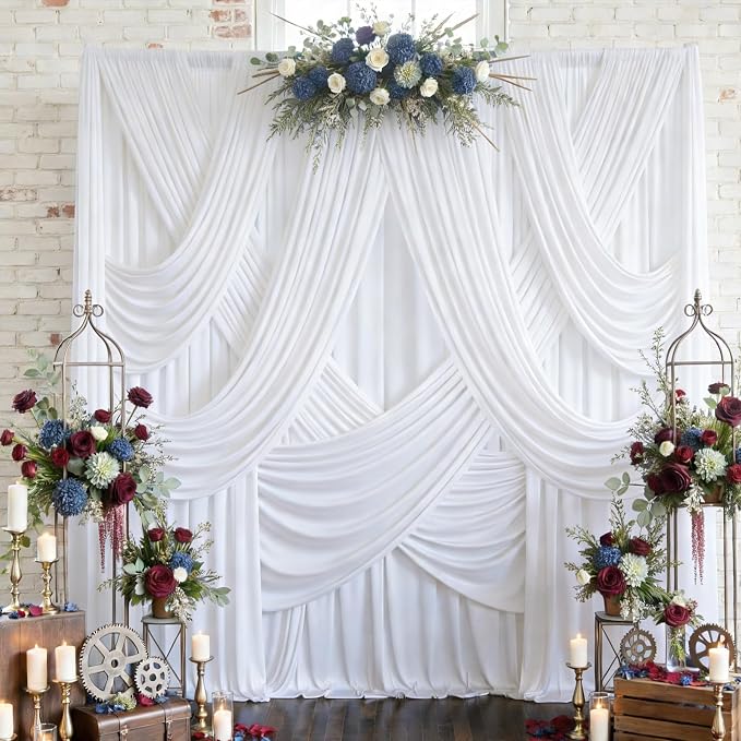 30ftx10ft Wrinkle Free White Backdrop Curtains for Party Background, 6 Panels 5x10ft Silky Polyester Photo Backdrop Drapes Back Drop Cloth for Wedding Birthday Photography Baby Shower Decor
