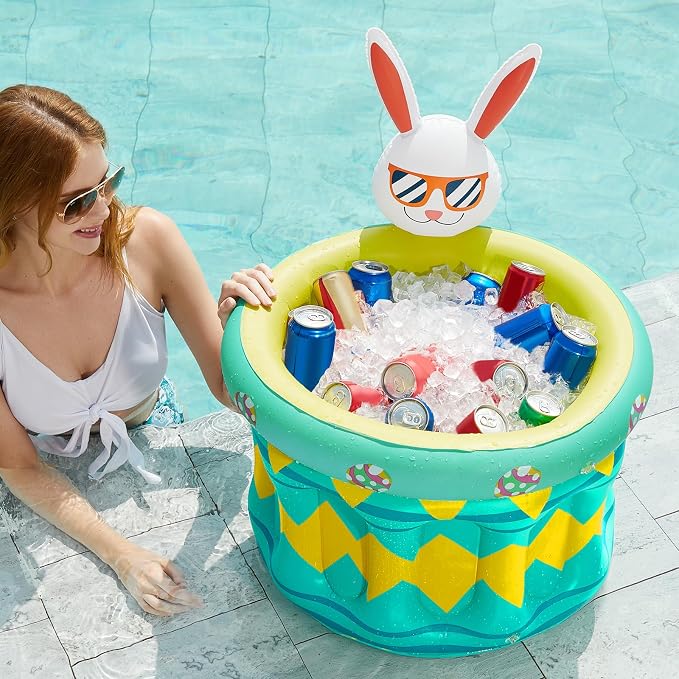 Jasonwell Inflatable Pool Party Cooler - Easter Bunny Ice Bucket Luau Hawaiian Tropical Beach Themed Birthday Easter Party Decorations Favors Outdoor Decor Pool Games Set for Kids Adults