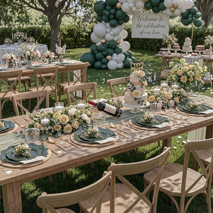 WDF 175Pcs Green Plastic Plates - Green Plates Disposable with Gold Rim - Christmas Plastic Plate - Fancy Disposable Dinnerware Sets 25 Guests Ideal for Party/Wedding/Birthday/2026 FIFA World Cup