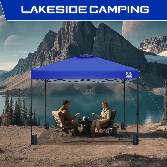 FANPAT 10x10 Pop Up Canopy Tent,300D Silver-Coating Top,1-Person Setup Commercial Heavy Dury Canopy Tent Instant Portable Shelter and Carry Bag, Bonus 8 Stakes and 4 Weights(Blue)