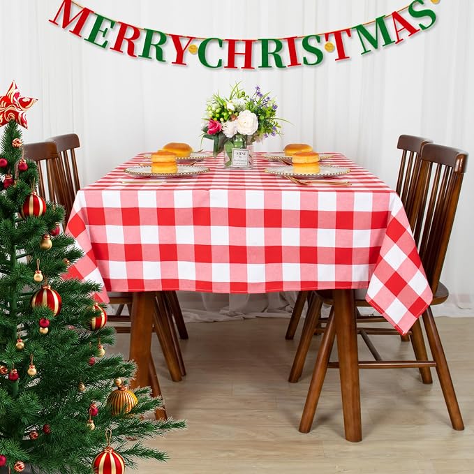 ShinyBeauty 60"X120" Rectangle Tablecloth Red and White Tablelcoth Checkered Table Cloth Farmhouse Table Overlay Cotton Tablecloth Gingham Table Cover for Dining,Picnics,Outdoor