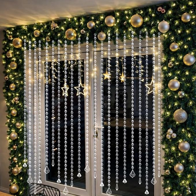 24 Pcs 39 Inch Clear Acrylic Crystal Garland Strands Hanging Crystal Strings Decoration Chandelier Beaded Chain Ornament Beaded Garland Curtain for Wedding Party Manzanita Tree Centerpiece