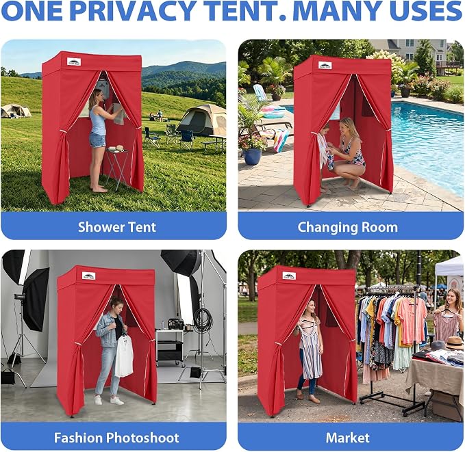 EAGLE PEAK 4x4 Pop Up Changing Tent, Flat Top Changing Room, Red | Portable, Privacy Tent, Pool Cabana, Dressing Room, Shower & Toilet Use, Opaque Fabric, Instant Setup, Photoshoots, Camping