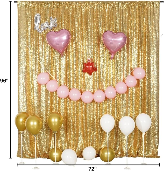 Poise3EHome Gold Sequin Backdrop, 6FT x 8FT Glitter Curtain for Weddings, Parties, Photo Booth Decor