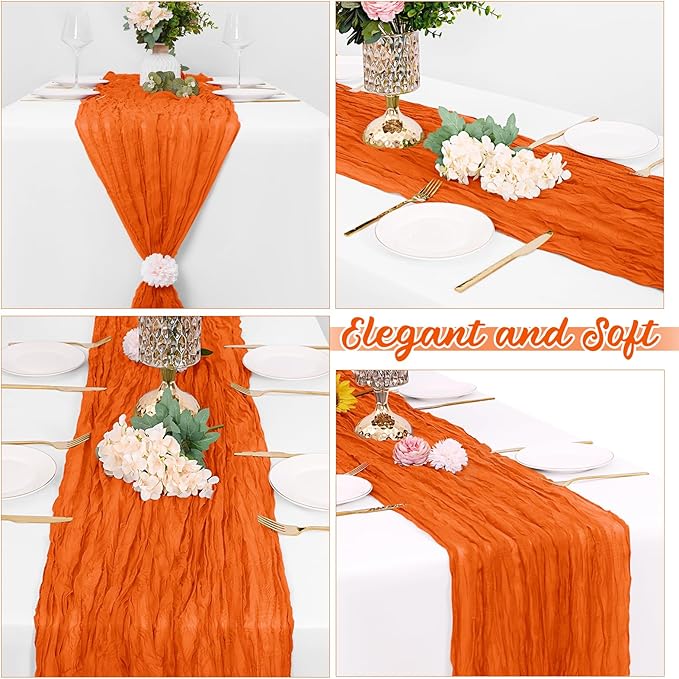 8 Pack Orange Cheesecloth Table Runners 20x120 Inch Gauze Table Runner 10FT Easter Cheese Cloth Table Runner Rustic Sheer Runner for Wedding Baby Shower Birthday Party Table Decor