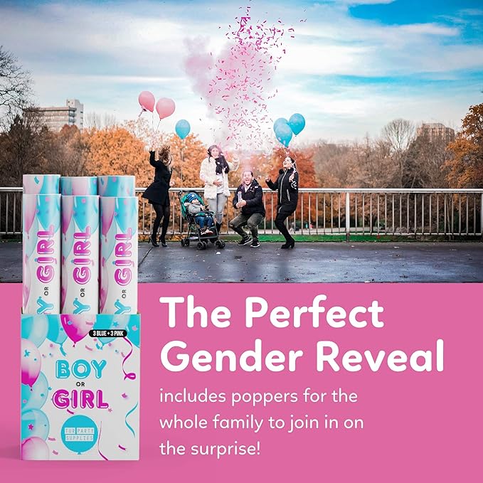 Gender Reveal Powder Smoke Bombs Cannon Poppers | 3 Pink & 3 Blue Poppers | Biodegradable | Alternative to Gender Reveal Smoke Bombs Extinguisher | Gender Reveal Party Decorations | TUR Party Supplies
