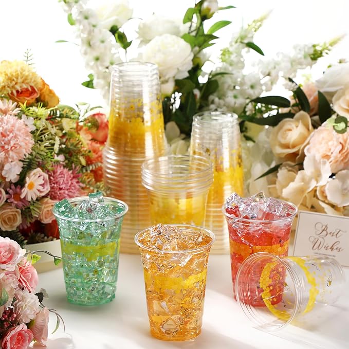 100 Pcs Bee Party Decoration Cups, 16 oz Clear Disposable Honeybee Cups, First Bee Day Theme Party Supplies for Spring Summer Birthday Baby Shower Beverage Snacks