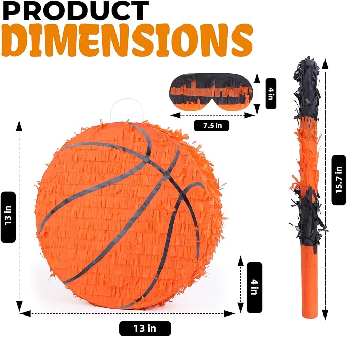 Basketball Pinata Bundle with a Blindfold and Bat(13 x 13 x 4 Inches),Soccer Ball Pinata for Birthday Party Boys, Perfect for Birthday Party, Sport Theme Party, Decoration