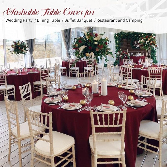 fani 8 Packs Burgundy Round Tablecloth - 90 Inch, Premium Polyester Table Cloth for Round Tables, Washable Fabric Table Covers for Wedding, Party, Banquet, Dining Tables and Camping
