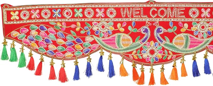 Decorative Toran Door Hanging Toran Bandanwar Velvet Peacock Design Bandhanwar Garland for Parties Traditional Hanging New year Gifts Wedding Home Festival Decoration Home Door Entrance (Size:-36")