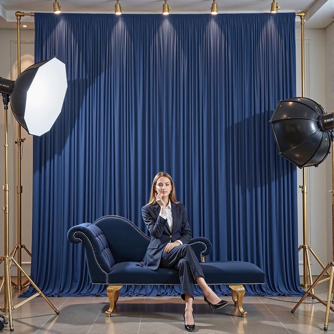 8 Panles Navy Blue Backdrop Curtains - Wrinkle Free Fabric Backdrop Curtain for Photoshoot, 10FT Wedding Party Photo Backdrop Drapes for Birthday Baby Shower Photography Stage Background Decorations