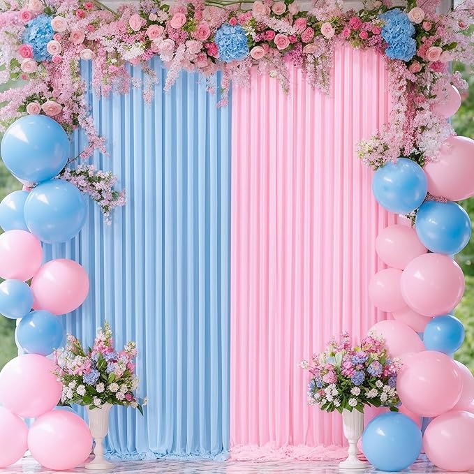10x10 Pink Blue Backdrop Curtains for Gender Reveal Boy or Girl Parties Wrinkle Free Photo Curtains Backdrop Drapes Fabric Decoration for Birthday Party Baby Shower 5ft x 10ft,2 Panels