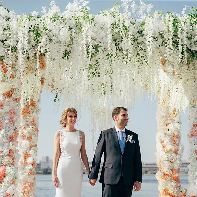 48Pcs Artificial Wisteria Hanging Flowers, 3.6Ft/Pcs White Fake Wisteria Garland for Wedding Party Home Garden Indoor Outdoor Decoration
