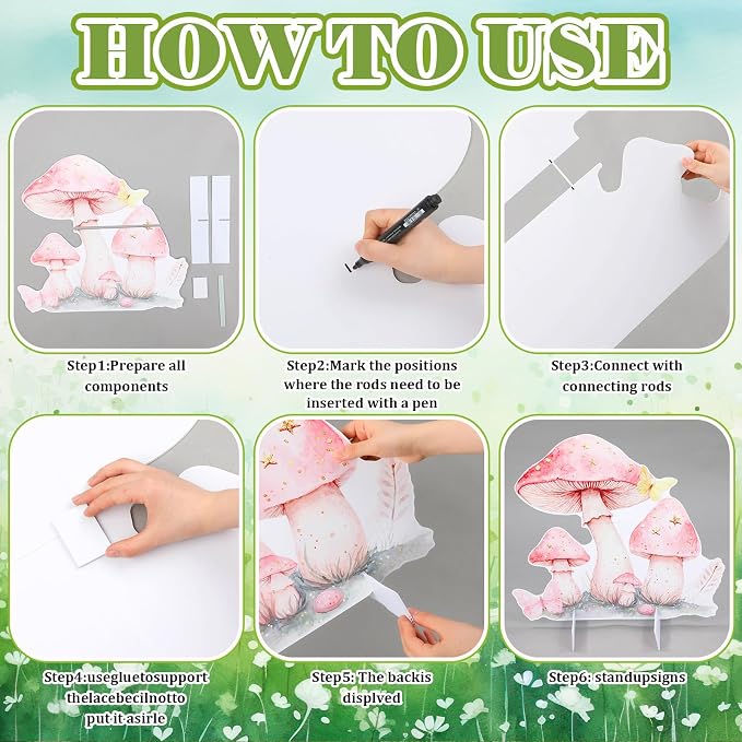 6 Pcs Fairy Wonderland Birthday Party Decoration Mushroom House Baby Shower Decoration Fairy First Birthday Cardboard Cutout Photo Props for Girls Women Party Supplies