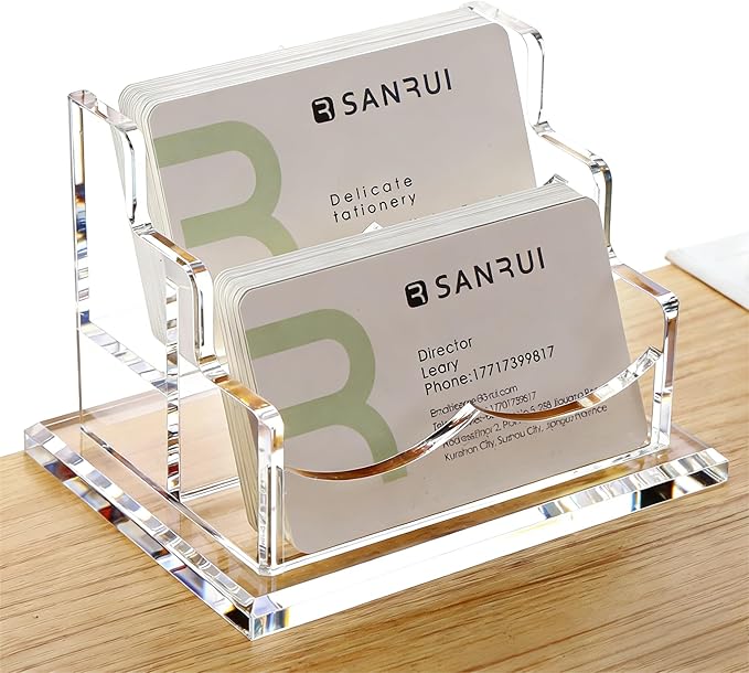 YUXUN Acrylic Business Card Holder for Desk-2 Tier 2 Slots, 3.5"×2" Multiple Business Card Holder Organizer for Women Men, 100+ Business Cards for Office Exhibition Home