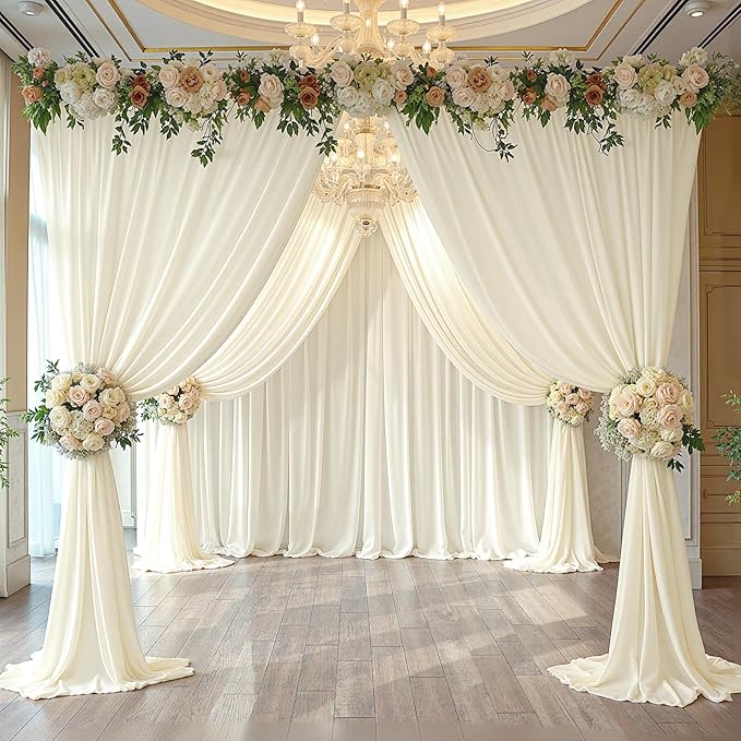 20ft x 10ft Ivory Backdrop Curtain Drapes, Wrinkle-Free Sheer Chiffon Fabric Photo Background Panels for Wedding Arch Party Ceremony Stage Photography Decorations