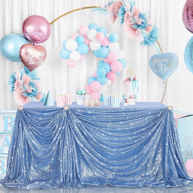 B-COOL Sequin Tablecloths Rectangular Table Overlays Baby Blue Spring Decorations Sparkly Cloth for Reception Baby Shower Tablecloth 90x156inch