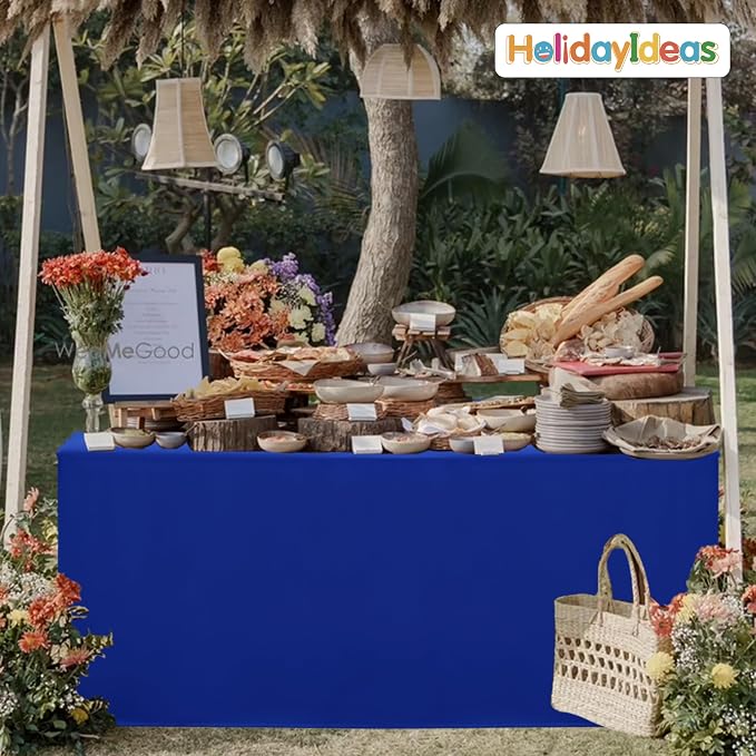 HolidayIdeas 4-Pack 4ft Open Back Fitted Tablecloths for Craft Shows Royal Blue