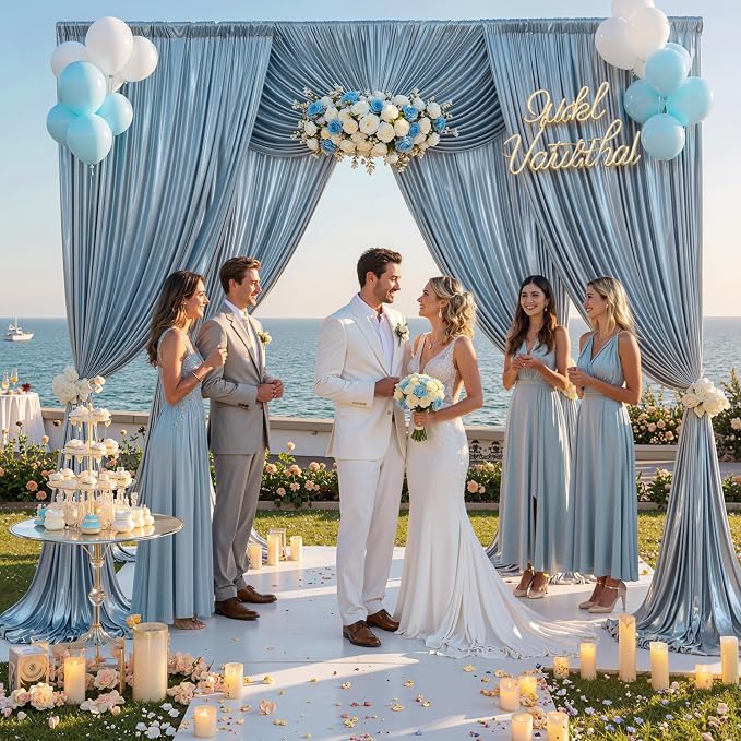 10x10FT Baby Blue Sequin Backdrop Curtain for Party - 2 Panels 5x10FT Wrinkle-Free Shimmer Drapes for Birthday, Wedding, Christmas, Decorations & Photography