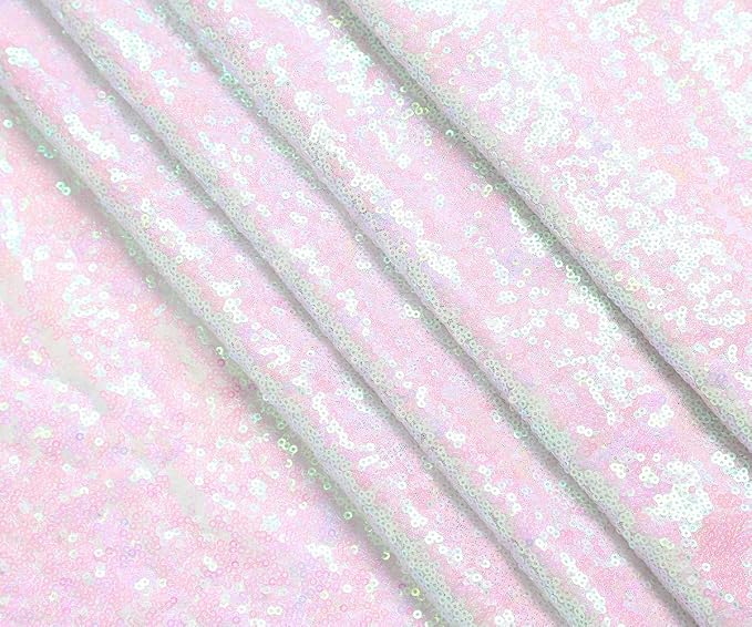 B-COOL Sequin Tablecloth White Iridescent Table Overlay Rainbow Table Cloths 90x132inch Seamless Tablecloth Sparkly Wedding Party Decorations