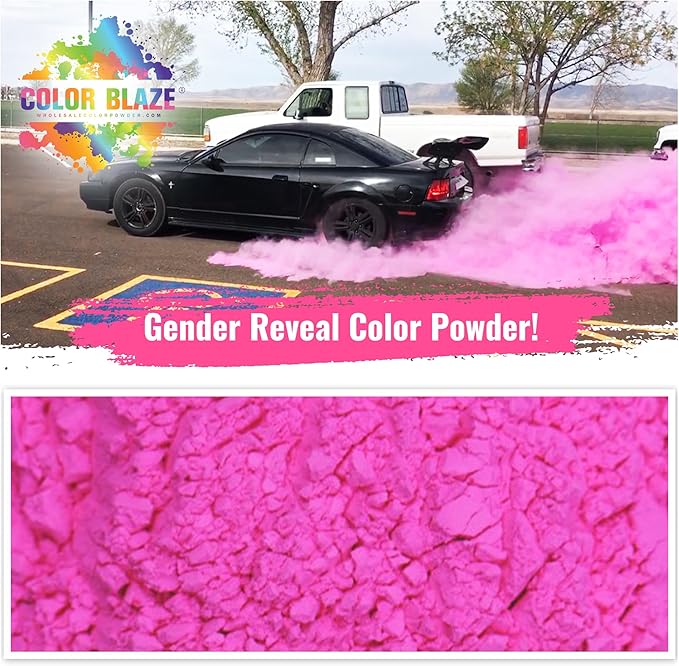 Color Blaze Black-Out Baby Gender Reveal Powder - 2lbs Pink Colored Powder for Girl, Perfect for Car, Motorcycle Burnout, Toss, Photoshoot, Reveal Party & Festival - Pack of 2 Bags with 1 lb - Pink