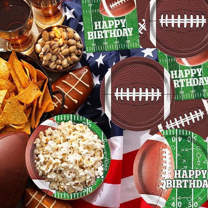 Football Birthday Party Decorations Includes Plates, Napkins, Cups, Banner, Balloons, Touchdown Tablecloth for Football Birthday & Tailgate Party Decorations, Serves 24