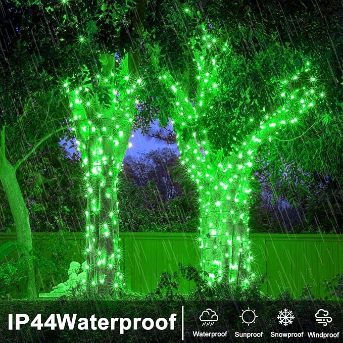 120 LED Green Christmas String Lights, 40 FT String Lights Outdoor Indoor Waterproof, Clear Wire 8 Modes Plug in Fairy Twinkle Lights for Patio Room Christmas Tree Holiday Decorations