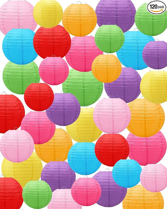 Treela 120 Pcs Paper Lanterns Chinese Japanese Paper Lanterns Classroom Party Decorations Ceiling Hanging Decor for Home Wedding Graduation Party (Multicolor)