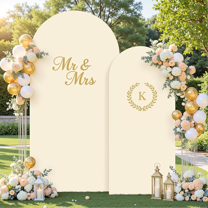 Beige Arch Cover Set of 2-7.2 and 6ft Beige Arch Backdrop Cover Spandex Wedding Arch Stand Cover for Bridal Shower Birthday Party Baby Shower Banquet Photo Arches Background Decorations