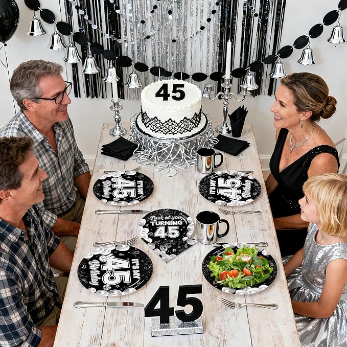 96Pcs 45th Birthday Decorations for Men 45th Paper Plates and Napkins Set It's My 45th Birthday Theme Decorations for Look at You Turning 45 Years Old Father Day Party Supplies Serves 24
